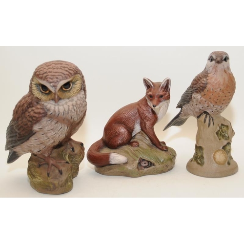 233 - Poole Pottery acrylic painted stoneware model of a Thrush together with a fox and a Owl (3)