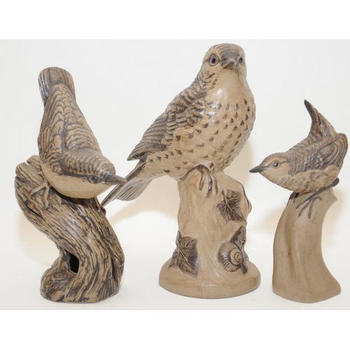 235 - Poole Pottery Stoneware model of a Thrush, Nuthatch & Wren on Stump (3)