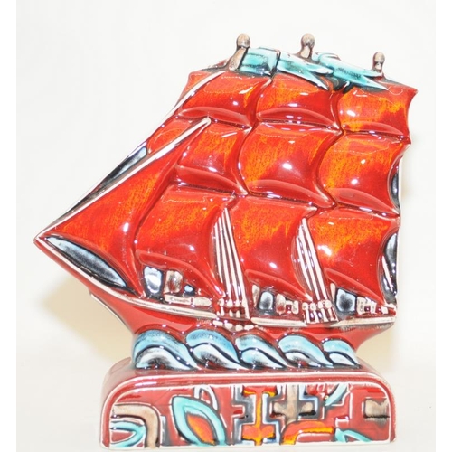 244 - Poole Pottery model of  a galleon decorated by N. Masserella fully marked & signed to base.