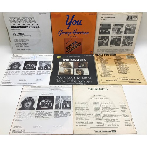 273 - 8 BEATLE RELATED 7” RECORDS. Here we have a mixture of German and French records found in VG+ condit... 