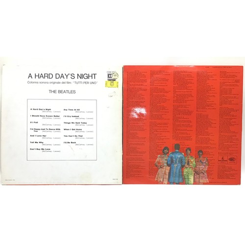 223 - 2 VINYL BEATLES LP RECORDS. Here we have an Italian copy of ‘A Hard Day’s Night’ followed by a UK co... 