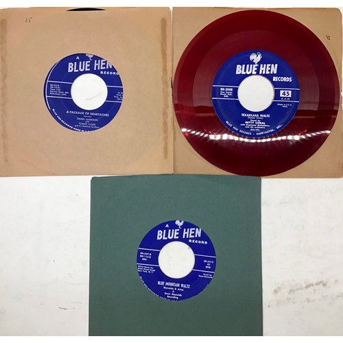 55 - 3 BLUE HEN LABELED VINYL 7” SINGLES. These singles have the following artist's - Reynolds & Nix 'Don... 