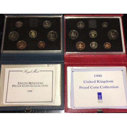 104 - Royal Mail proof coin set for years 1988, 1990 and the 2000 Millennium time capsule set. Also includ... 