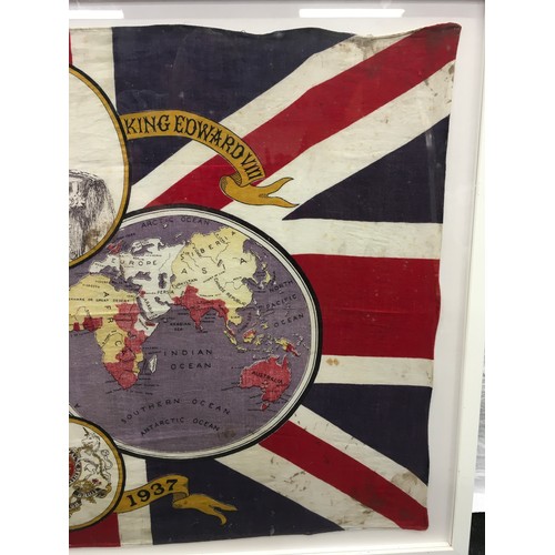 8 - Vintage 1937 King Edward VIII Coronation Union Jack Flag in frame, frame size 96x66cm.