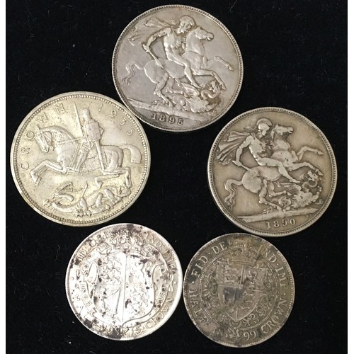 98 - Selection of silver and half silver coins to include Victoria Crowns and a George VI 1935 Rocking Ho... 