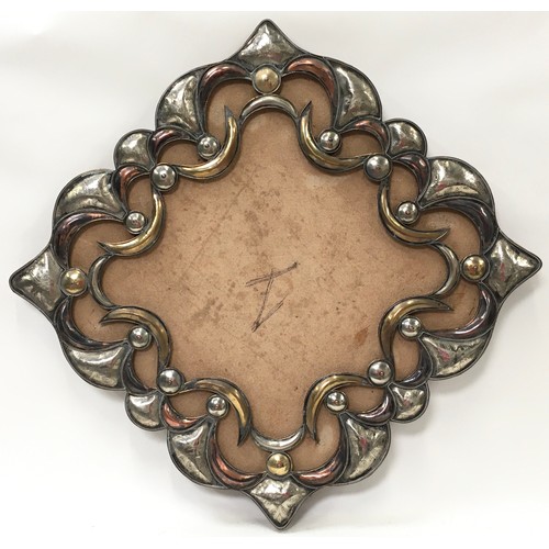 56 - Large Arts and Crafts mixed metal wall hanging frame comprising white metal, copper and brass. Appro... 