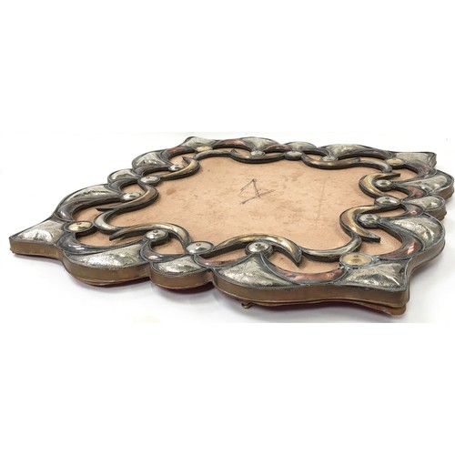 56 - Large Arts and Crafts mixed metal wall hanging frame comprising white metal, copper and brass. Appro... 