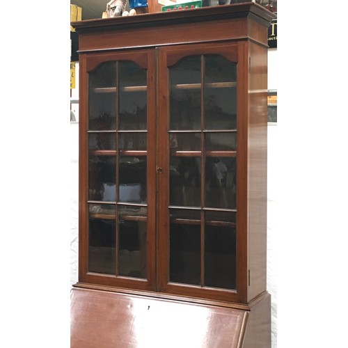47 - Mahogany two part bureau bookcase with upper glazed section 201x69x44cm.