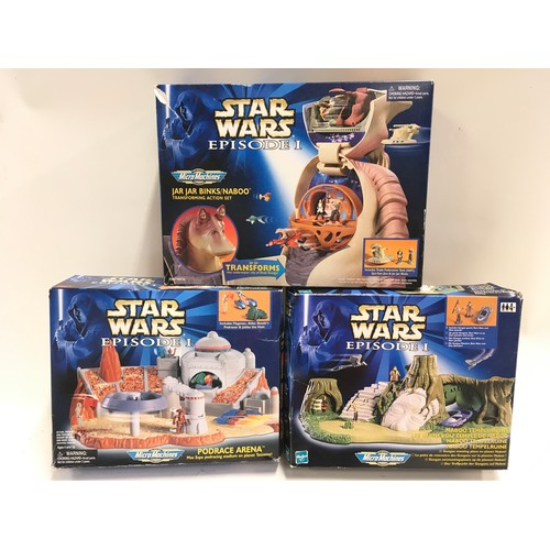 11 - 3 Star Wars Episode 1 Hasbro Micro machines boxed sets: Podrace Arena, Naboo Temple Ruins, Jar Jar B... 