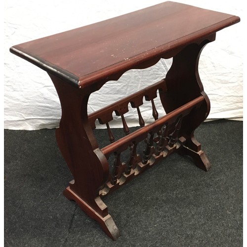 46 - Mahogany magazine rack side table c/w two small wine tables both with pie crust edge. Taller wine ta... 