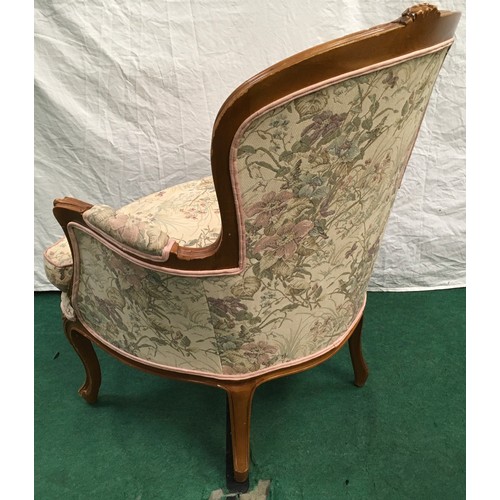 11 - Pair of oak framed upholstered tub back armchairs. Seat height 13