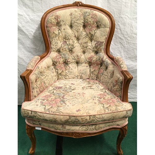 11 - Pair of oak framed upholstered tub back armchairs. Seat height 13