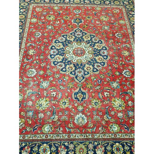 473 - Large room size Antique design Afghan carpet red, blue and cream size 395x299cm.