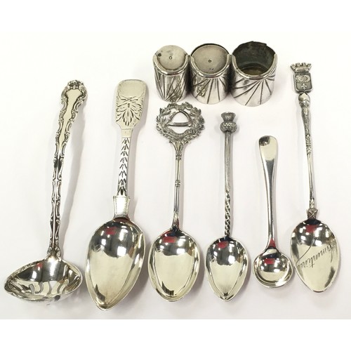 375A - Mix silver items to include a draining spoon