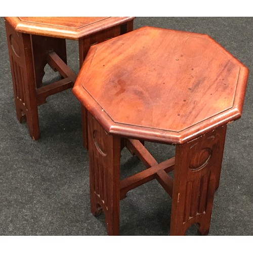 256 - Pair of Art Nouveau Arts and Crafts Moorish side tables each measuring 38x33x33cm.