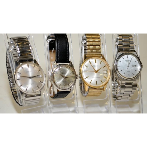Collection of four vintage gents Seiko watches to include an SQ100 quartz,  a mid-size Seiko Sportsm