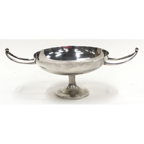 24 - Silver Arts and Craft style Tazza 133gm bowl 11cm diameter width 19cm including handles 6 cm tall