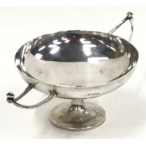 24 - Silver Arts and Craft style Tazza 133gm bowl 11cm diameter width 19cm including handles 6 cm tall