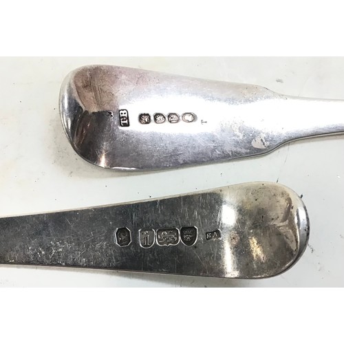 55 - 2 Georgian silver basting spoons.