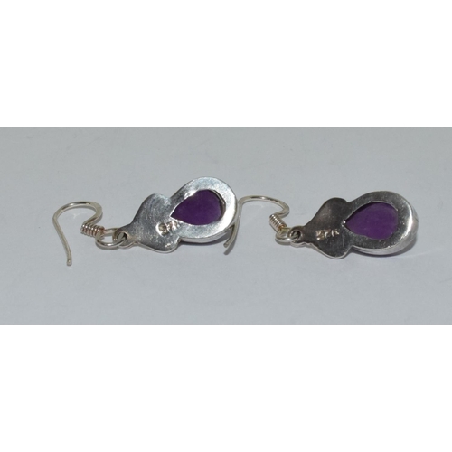 44 - Amethyst cabochon 925 silver earrings.