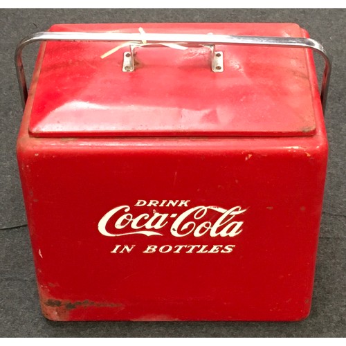 15 - Vintage Coca Cola metal drinks cooler with fitted bottle opener 41x44x35cm.