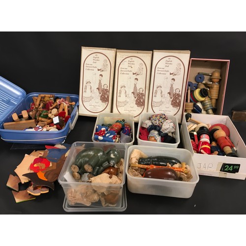 50 - Collection of wooden toys to include puppets, dolls, animals, nursery cut outs, Robin and Nell Dale ... 