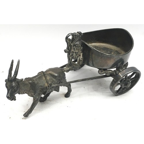 4 - Antique Meriden Company silver plate salt in the form of a carriage being drawn by a goat. Missing g... 