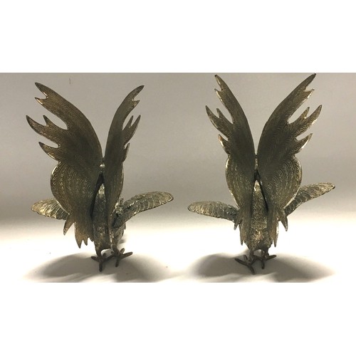 37 - Pair silver plate fighting cocks