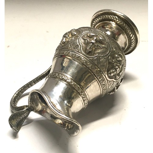 16 - Silver Oriental snake cream jug portraying a snake handle and Siamese people 140gm