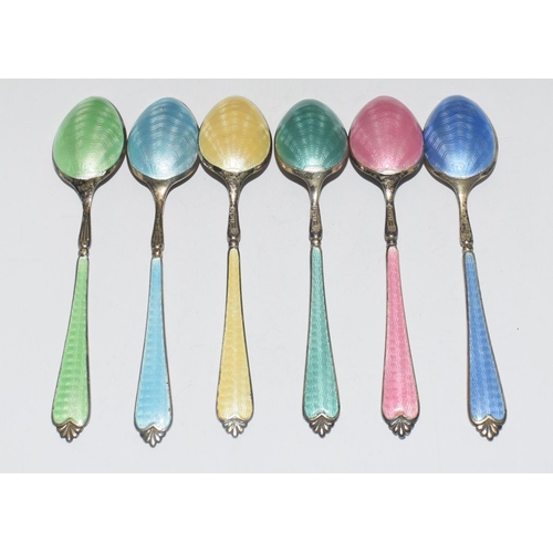 5 - Set Silver and enamel tea spoons boxed