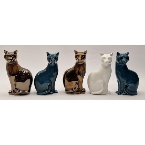 71 - Poole Pottery pair of small blue Cats together with a pair small Precious cats and a single white ca... 