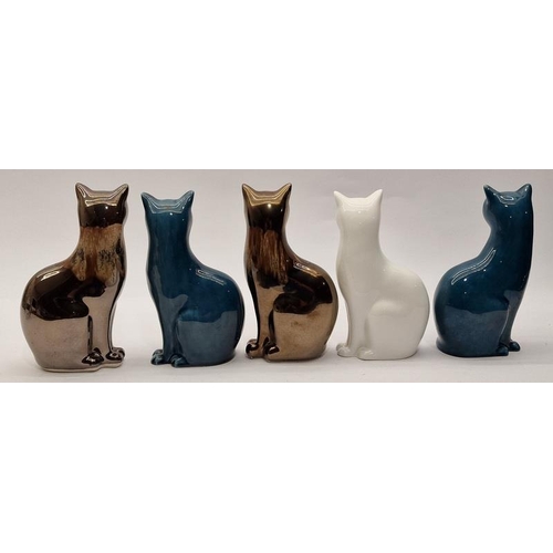 71 - Poole Pottery pair of small blue Cats together with a pair small Precious cats and a single white ca... 