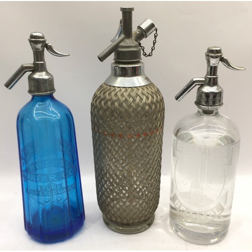 Collection of vintage soda syphon bottles to include branded, coloured ...