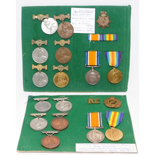 191 - Two sets of WW1 medals c/w added interest London School Board attendance medals. First belongs to WG... 