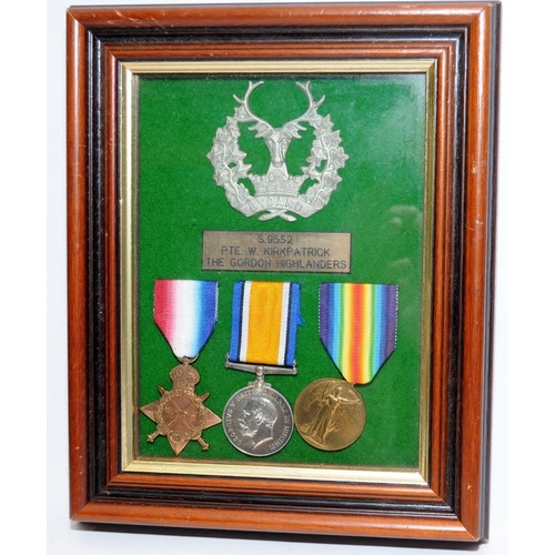 192 - WW1 medal trio including 1914-15 Star awarded to Pte W Kirkpatrick The Gordon Highlanders. Nicely fr... 