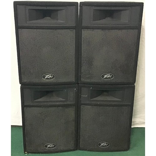 163 - 4 PEAVEY PA LOUDSPEAKERS. These speakers are covered in black fabric and have a 2 way speaker system... 