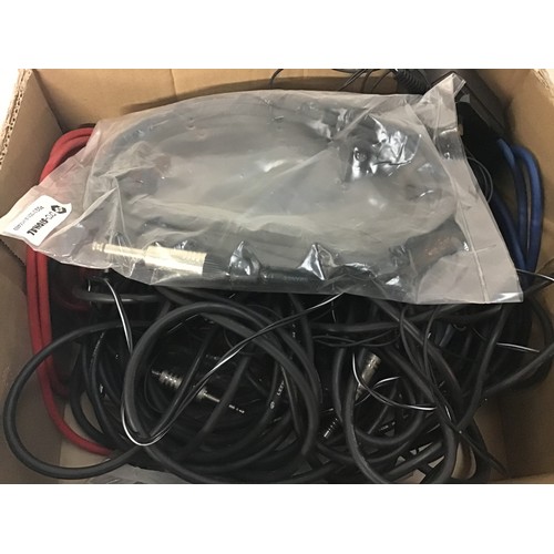 91 - BOX OF VARIOUS CABLES AND AUDIO UNITS. We have an AKG VHF radio microphone plus a Fishman platinum p... 
