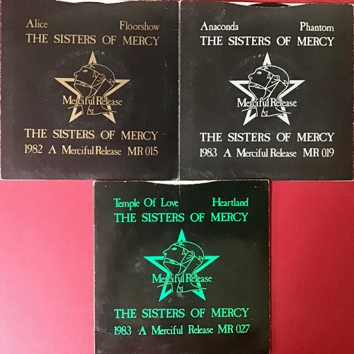 109 - SISTERS OF MERCY 7” VINYL SINGLE RECORDS. All three records here come in picture sleeves with titles... 