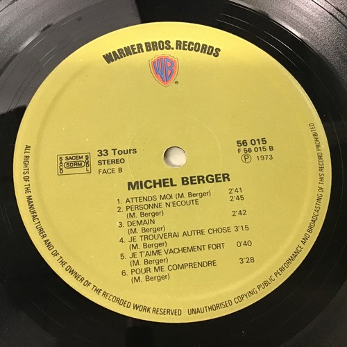 96 - MICHEL BERGER SELF TITLED LP RECORD. Pressed in France on Warner Brothers WB 56015. Complete with ly... 