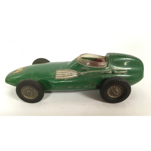 20 - Mettoy Vanwall Racing Car finished in green, criss-cross hubs, race No.7, missing figure driver.