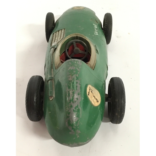 20 - Mettoy Vanwall Racing Car finished in green, criss-cross hubs, race No.7, missing figure driver.