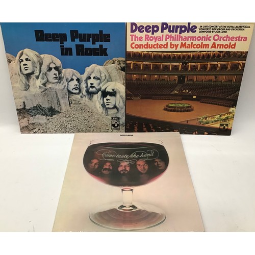 177 - 3 X DEEP PURPLE VINYL ALBUMS. FIRST WE HAVE 2 x Ex conditioned albums on Harvest titled - In Rock & ... 