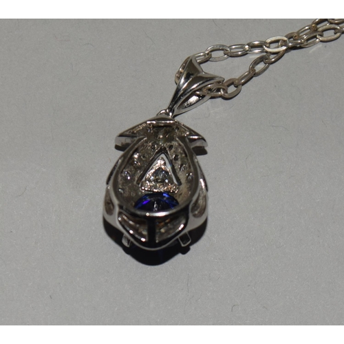 347 - Large Blue gemstone CZ 925 silver pendant/chain.