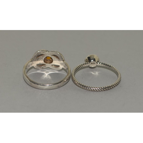 420 - 2 Baltic Amber 925 silver rings Size P 1/2 & S