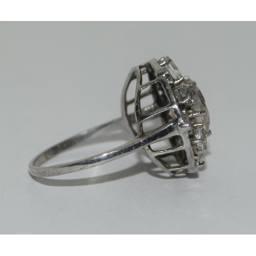 323 - A 925 silver and pink stone dress ring Size R 1/2.