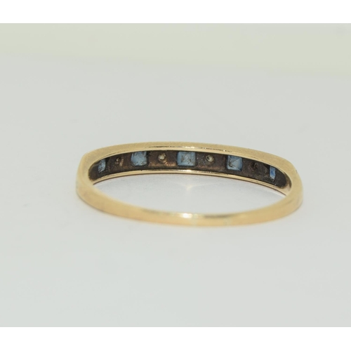 366 - 9ct gold ladies sapphire and diamond half eternity ring size S