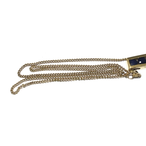 362 - 9ct gold impressive 10 stone Sapphire drop pendant together a 9ct gold chain total  10.4g