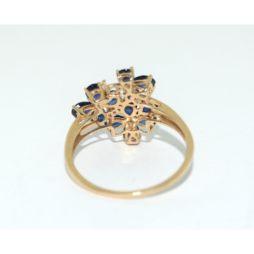 330 - 9ct gold ladies Sapphire and diamond cluster ring size R