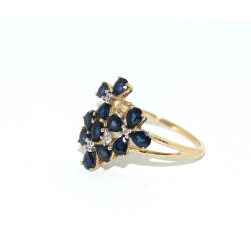 330 - 9ct gold ladies Sapphire and diamond cluster ring size R