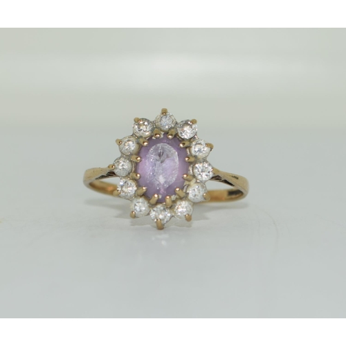 368 - 9ct gold ladies antique set Amethyst cluster ring size O